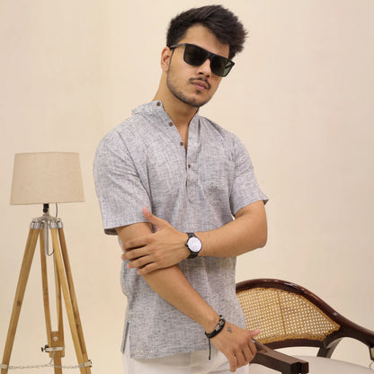 Grey Soft Linen Cotton Blend Half Sleeve Kurta