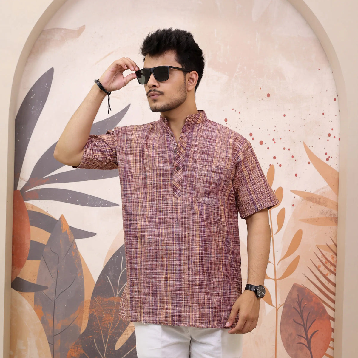 Pink Pure South Cotton Half Sleeve Short Kurta