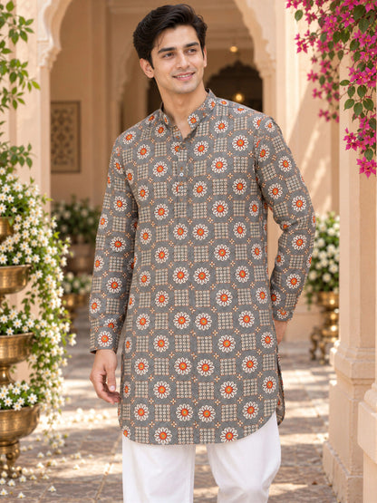 Grey Classic Printed Men's Kurta
