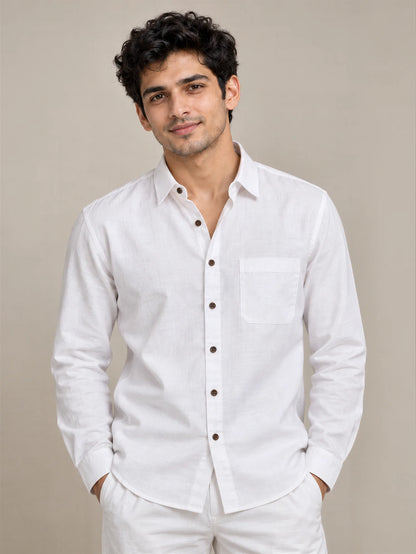 White Milky Cotton Full Sleeve Shirt