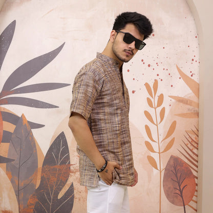 Brown Pure South Cotton Half Sleeve Short Kurta