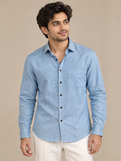 Blue Light Slub Full Sleeve Shirt