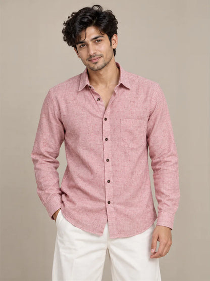 Men's Pink Light Slub Full Sleeve Shirt