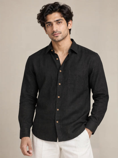 Black Milky Cotton Full Sleeve Shirt