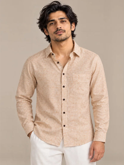 Peach Light Slub Full Sleeve Shirt