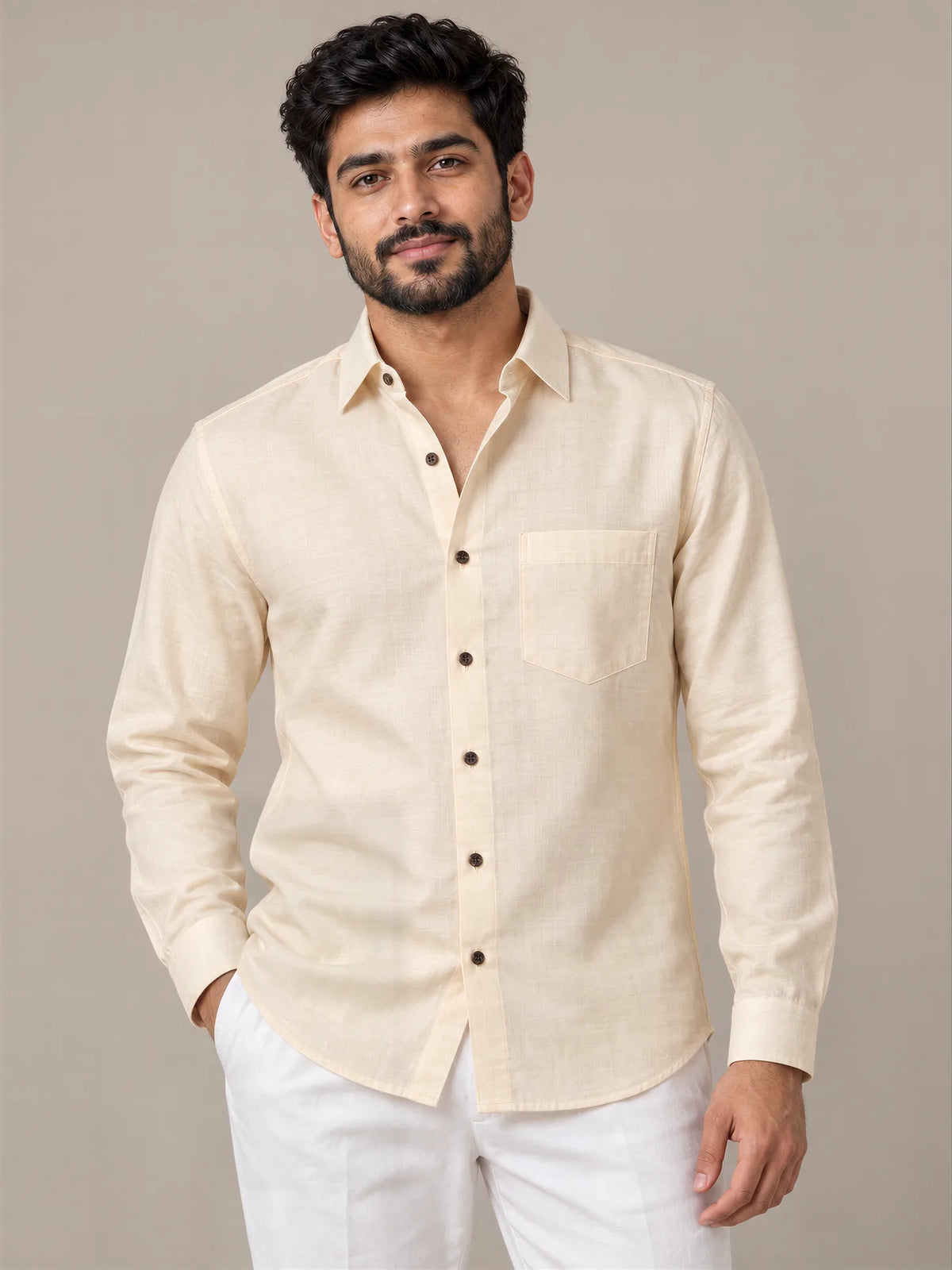 Milky Cotton Cream Full Sleeve Shirt