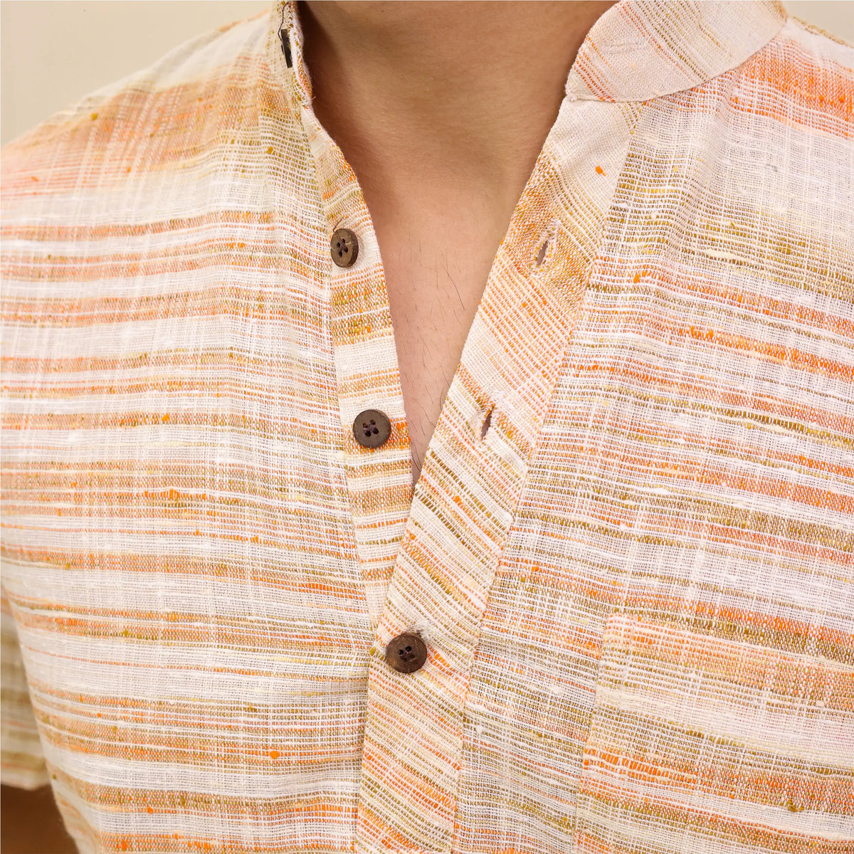 Orange Pure Cotton Zebra Fabric Half Sleeve Short Kurta