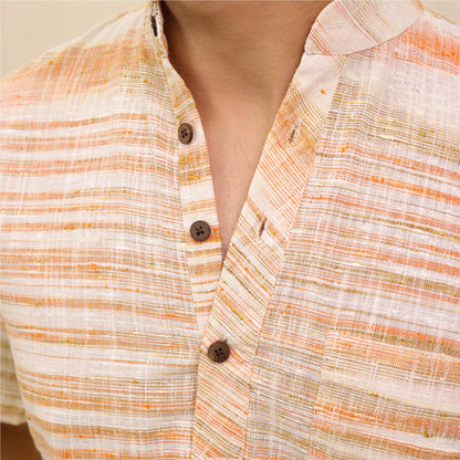 Orange Pure Cotton Zebra Fabric Half Sleeve Short Kurta