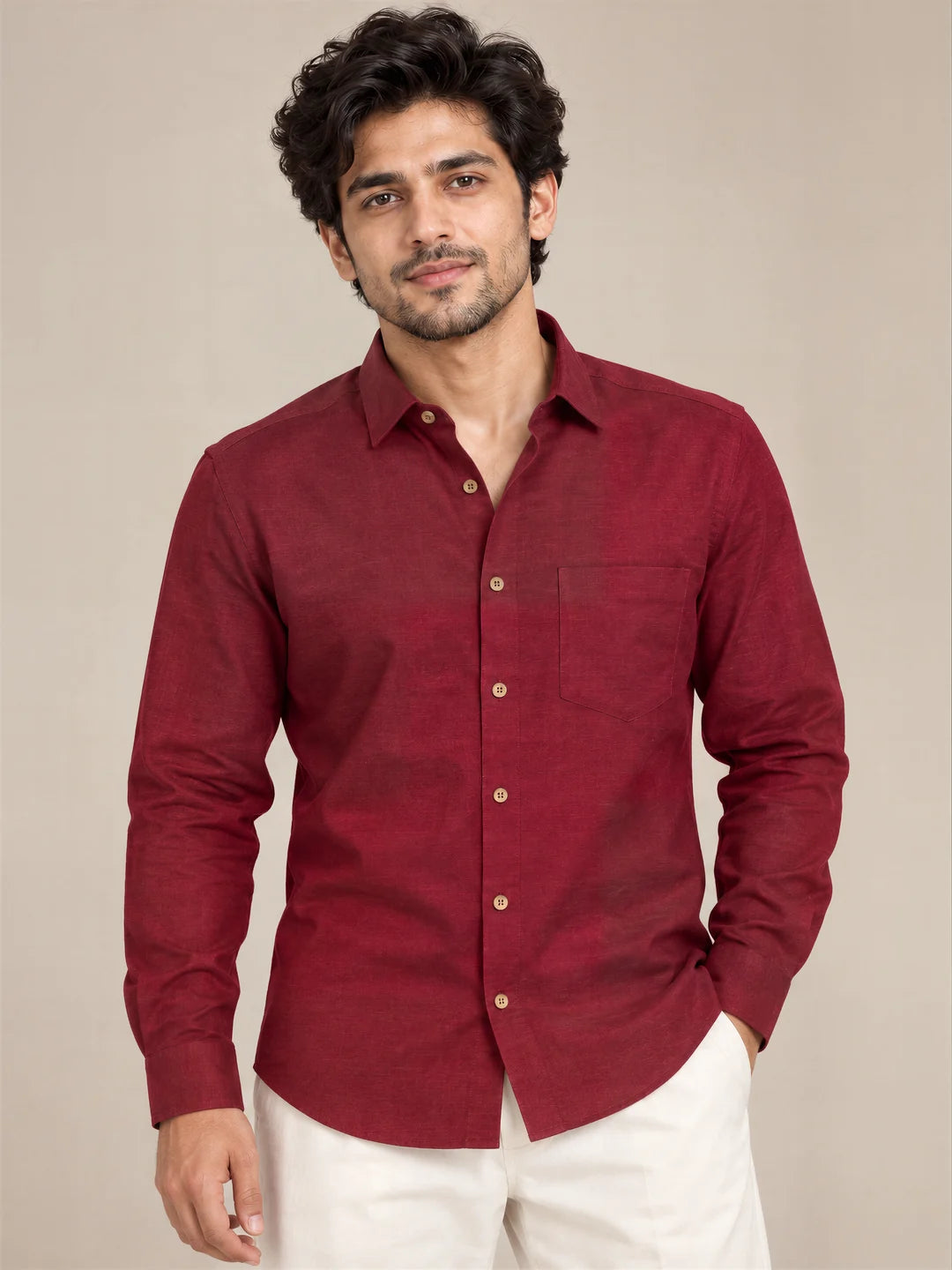 Burgundy Milky Cotton Full Sleeve Shirt