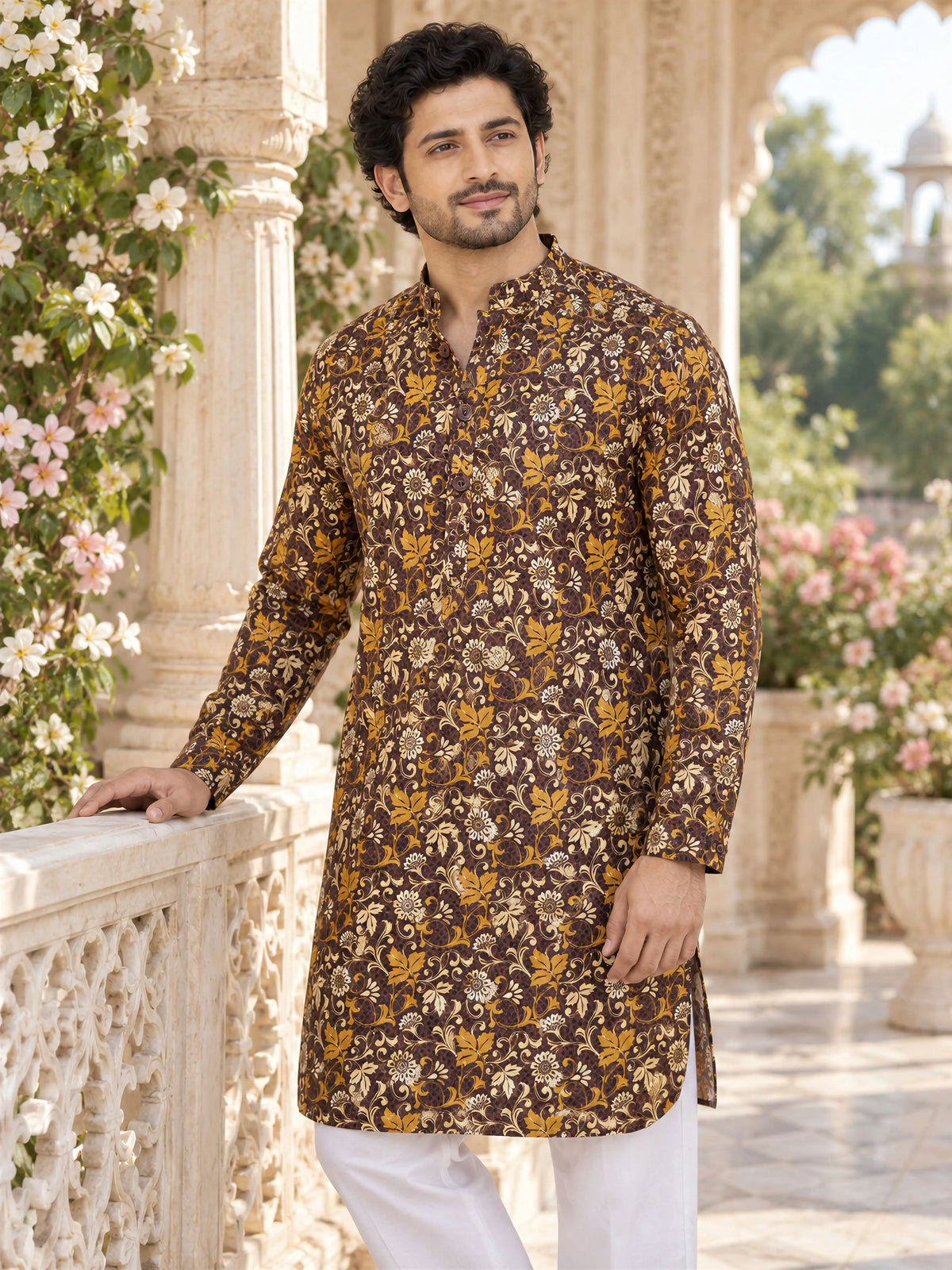 Brown Regal Printed Men's Kurta