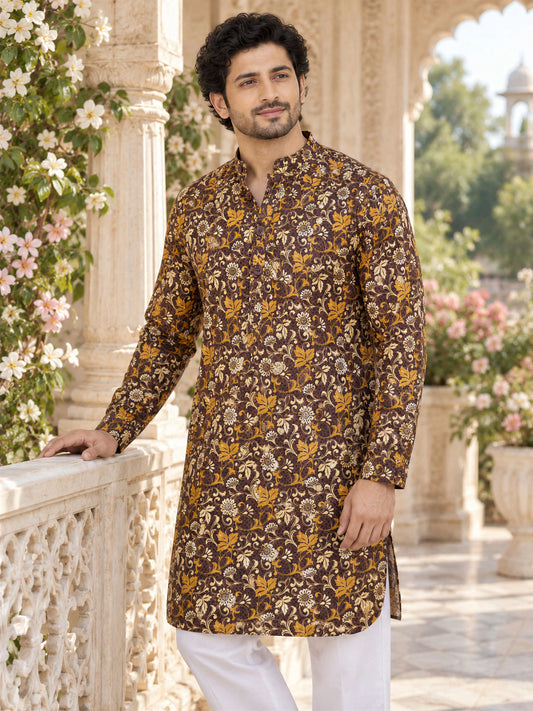 Brown Regal Printed Men's Kurta
