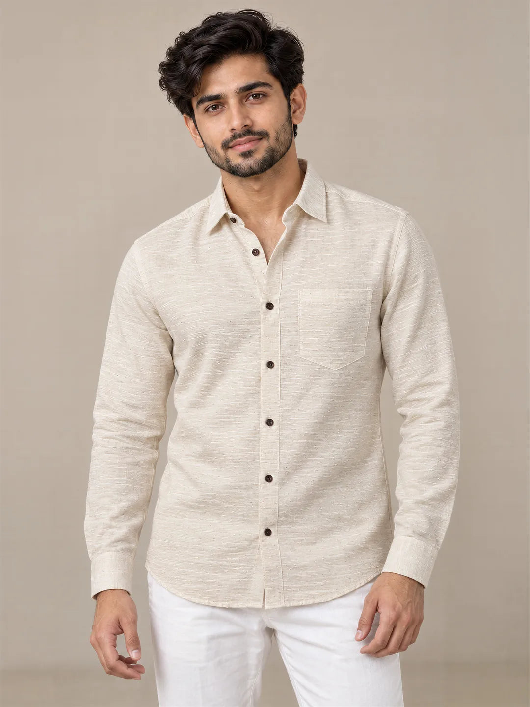 Shudh Linen Cream Full Sleeve Shirt