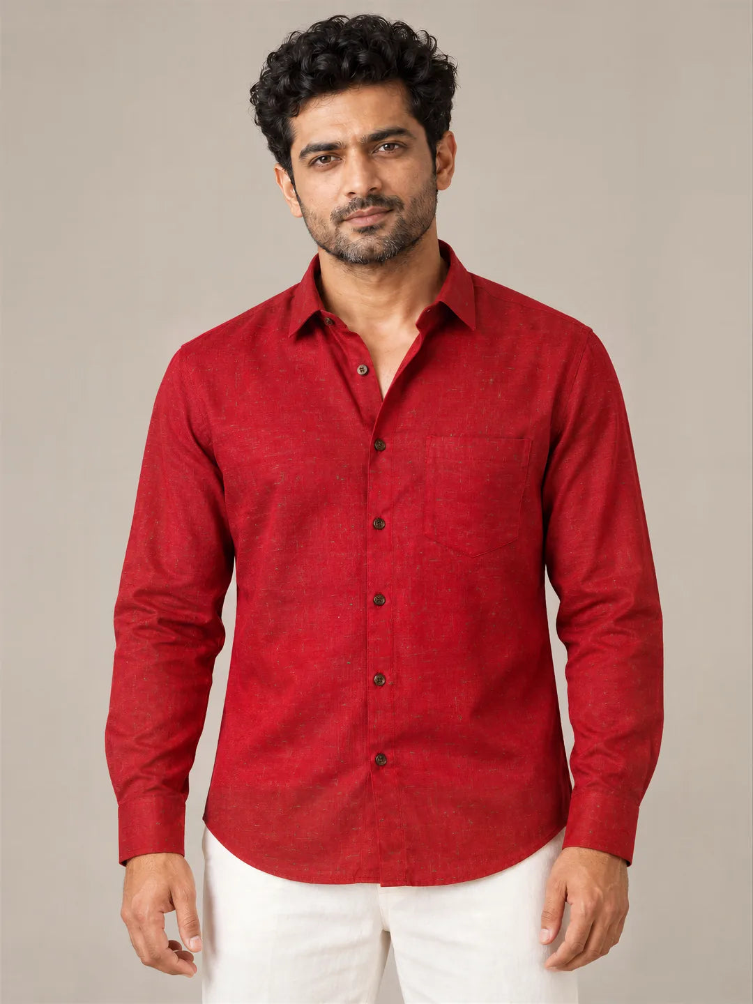 Red Dark Slub Full Sleeve Shirt