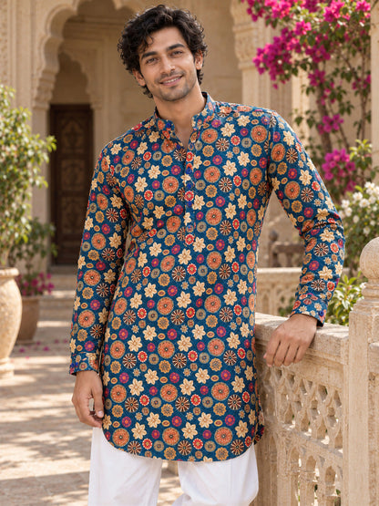 Blue Royal Printed Men's Kurta