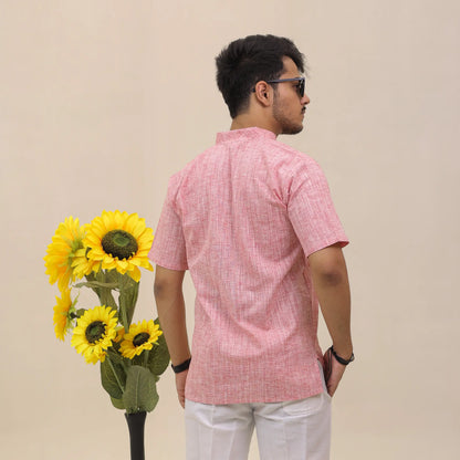 Pink Soft Linen Cotton Blend Half Sleeve Kurta