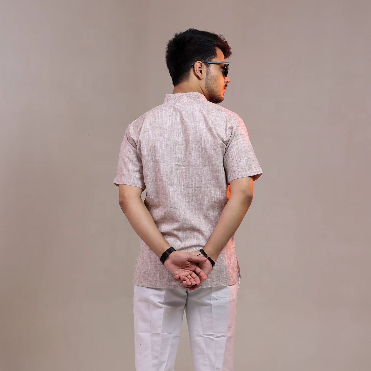 Brown Soft Linen Cotton Blend Half Sleeve Kurta