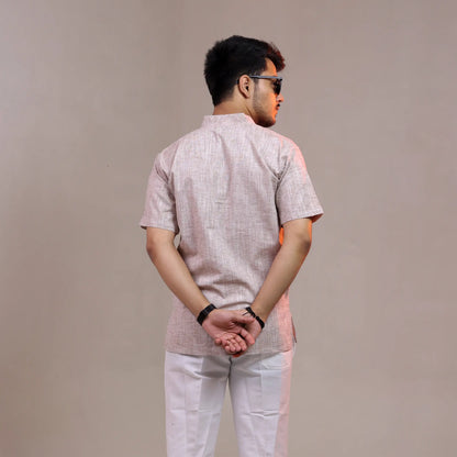 Brown Soft Linen Cotton Blend Half Sleeve Kurta