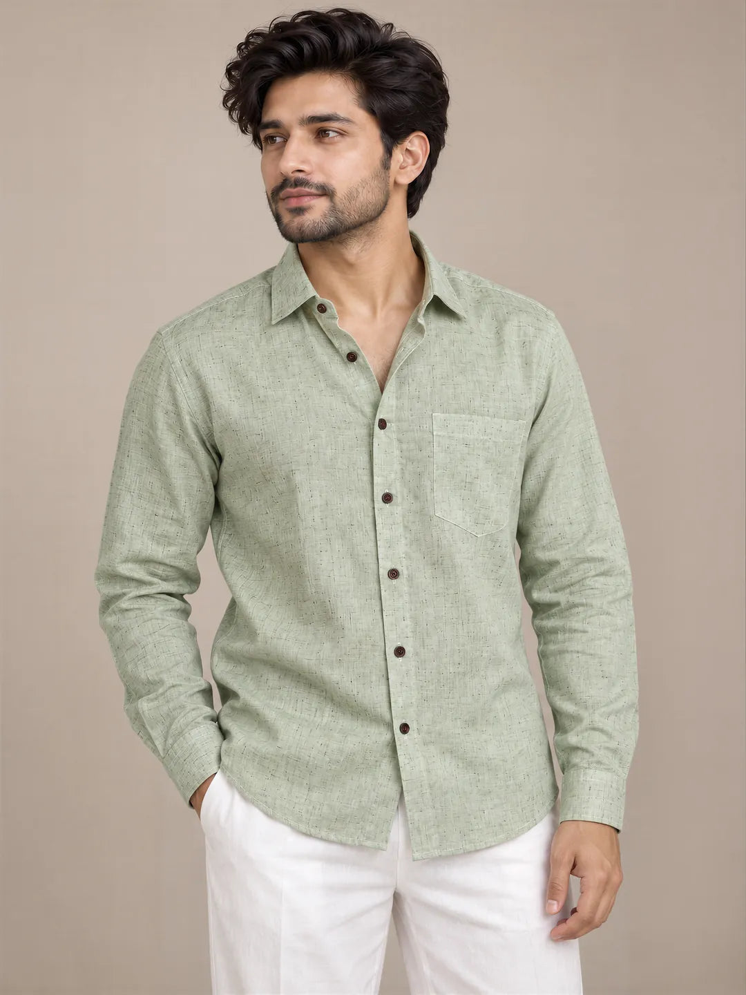Mint Green Light Slub Full Sleeve Shirt