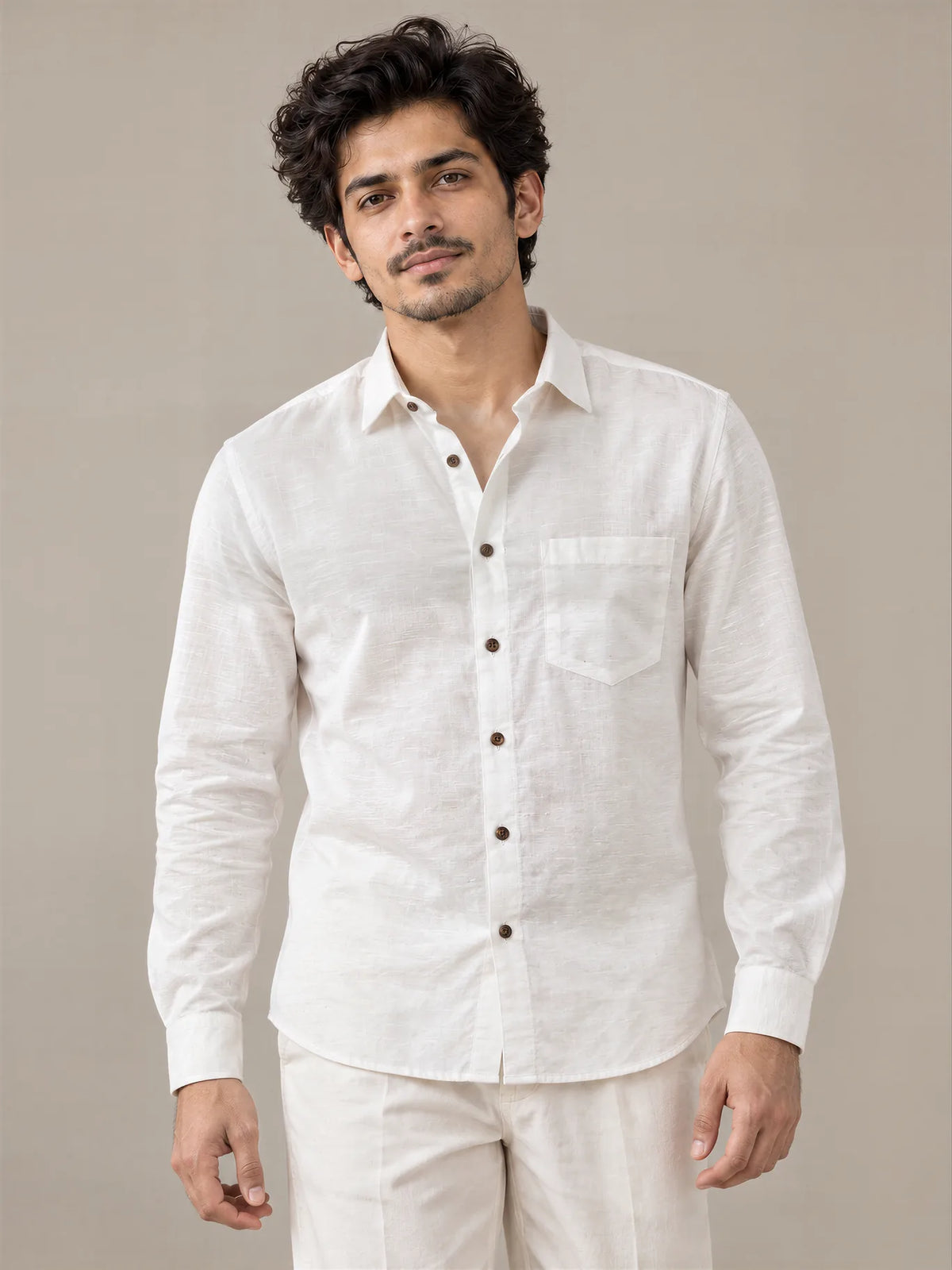 Shudh Linen White Full Sleeve Shirt