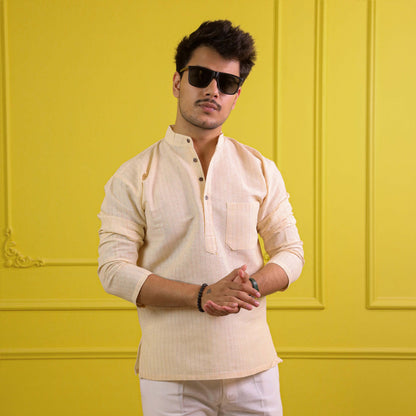 Yellow Softline Full Sleeves Kurta Pant Combo Set