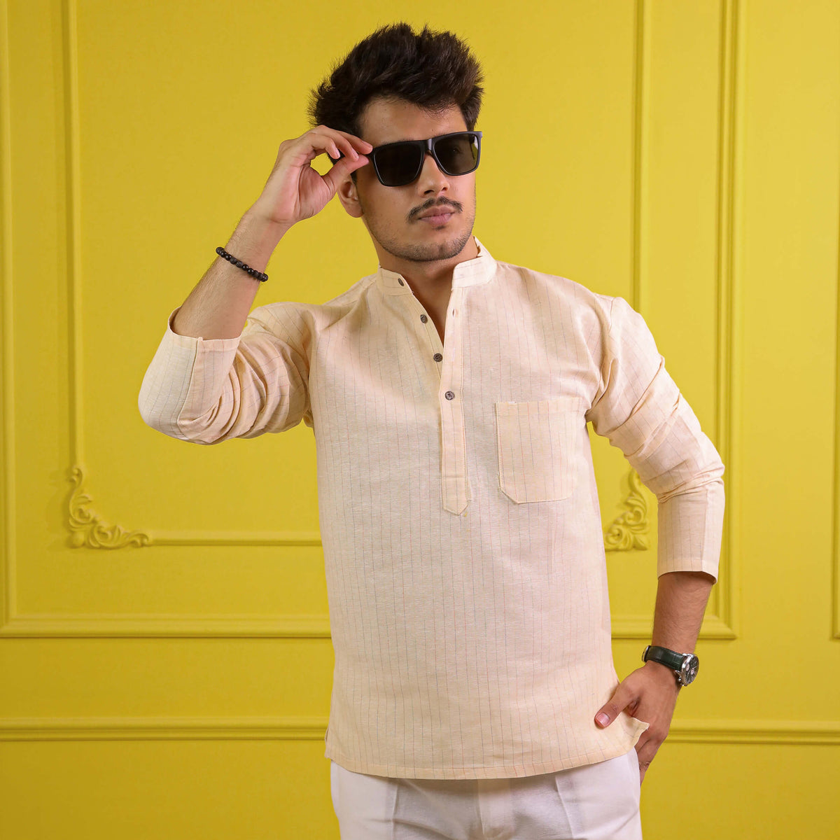 Yellow Softline Full Sleeves Short Kurta