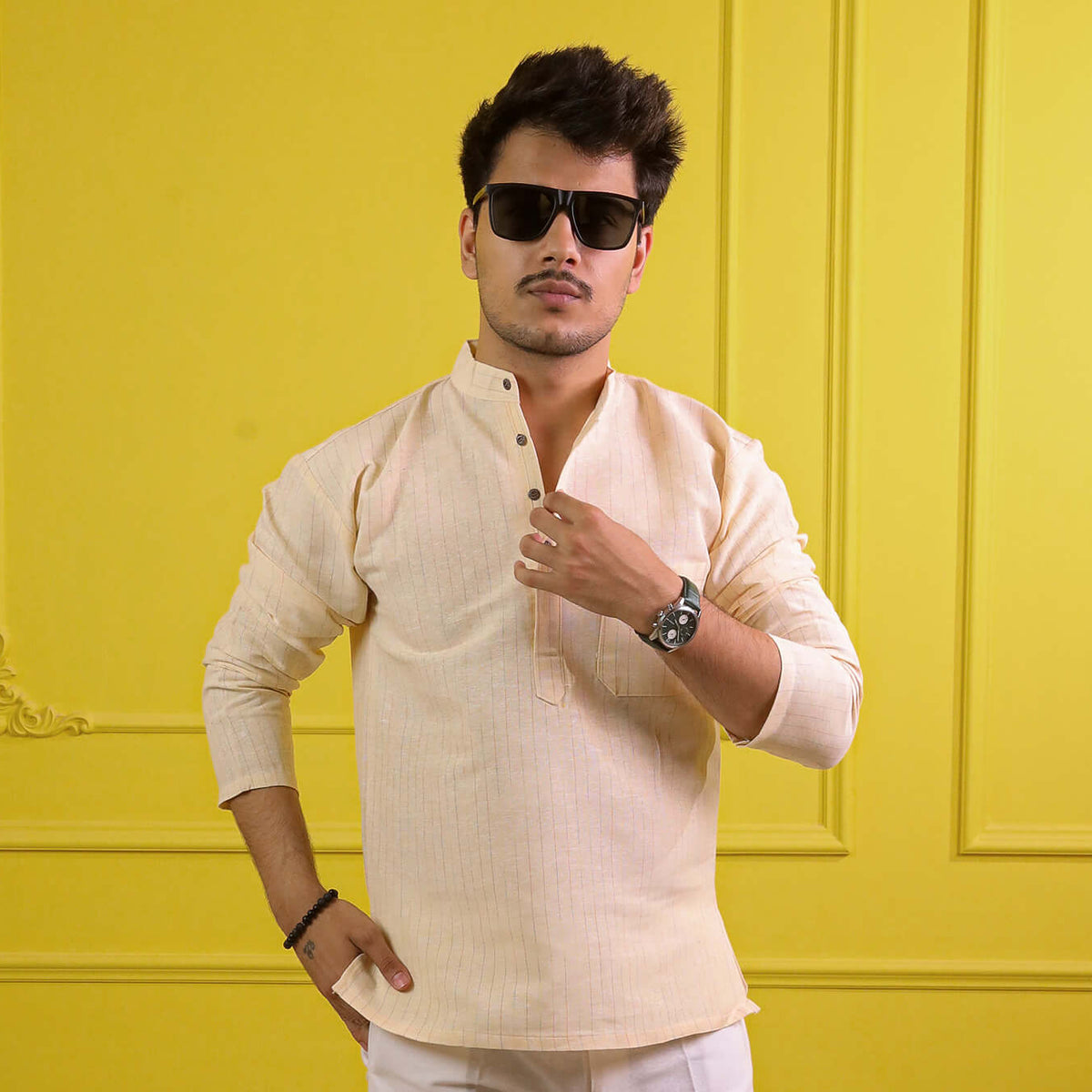 Yellow Softline Full Sleeves Short Kurta
