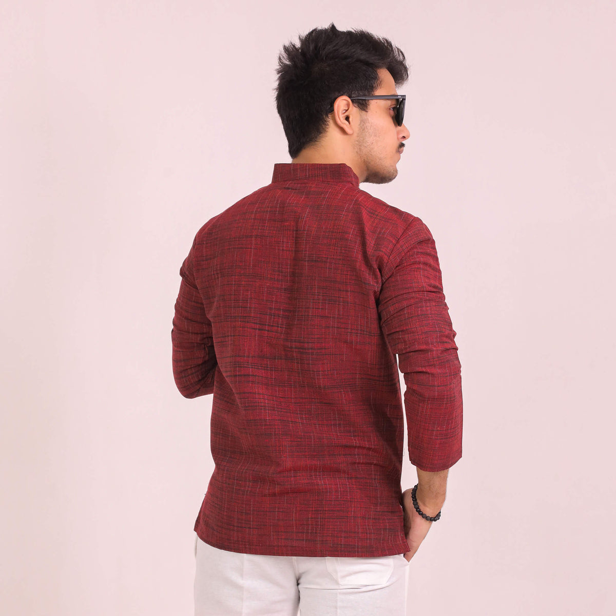Red Dark Jharna Full Sleeves Kurta Pant Combo Set