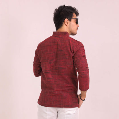 Red Dark Jharna Full Sleeves Kurta Pant Combo Set