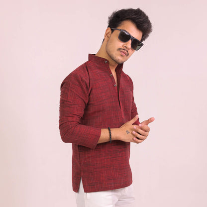 Red Dark Jharna Full Sleeves Kurta Pant Combo Set