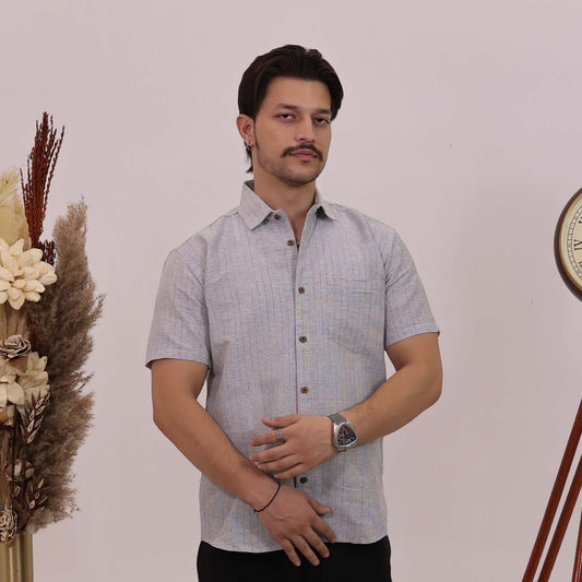 Grey Softline Cotton Shirt for Men | Half Sleeves