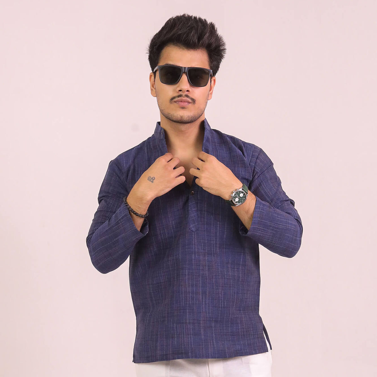 Blue Dark Jharna Full Sleeves Short Kurta