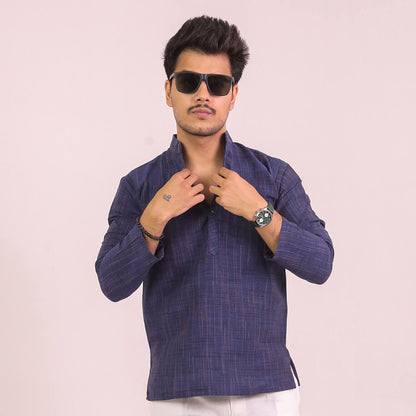 Blue Dark Jharna Full Sleeves Short Kurta