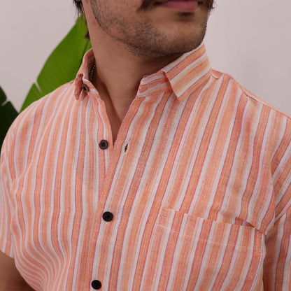 Orange-White Stripped Cotton Half Sleeves Shirt with Black Pant Combo Set