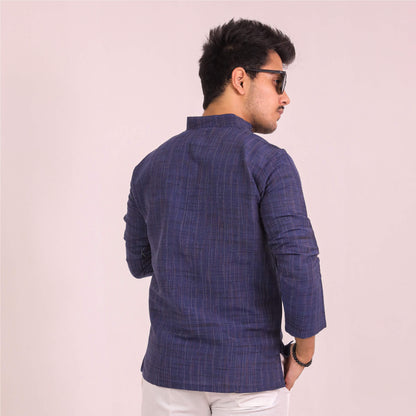 Blue Dark Jharna Full Sleeves Kurta Pant Combo Set
