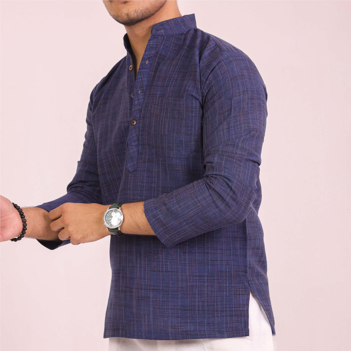 Blue Dark Jharna Full Sleeves Short Kurta