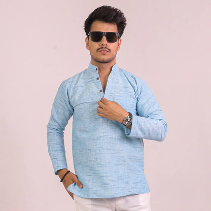 Sky Blue Jharna Full Sleeves Short Kurta