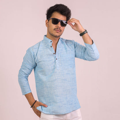 Sky Blue Plain Jharna Full Sleeves Kurta Pant Combo Set