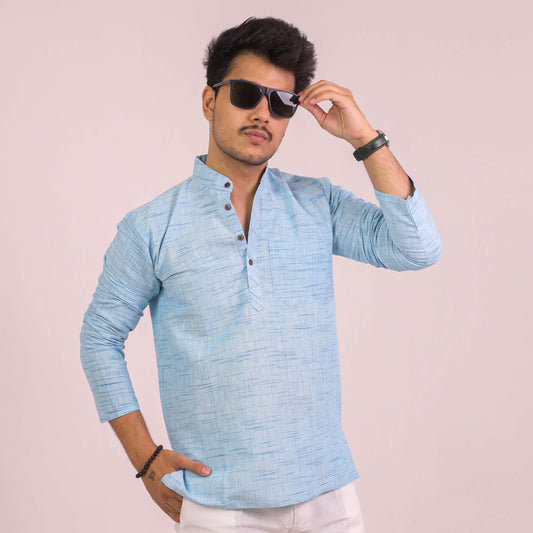 Sky Blue Jharna Full Sleeves Short Kurta