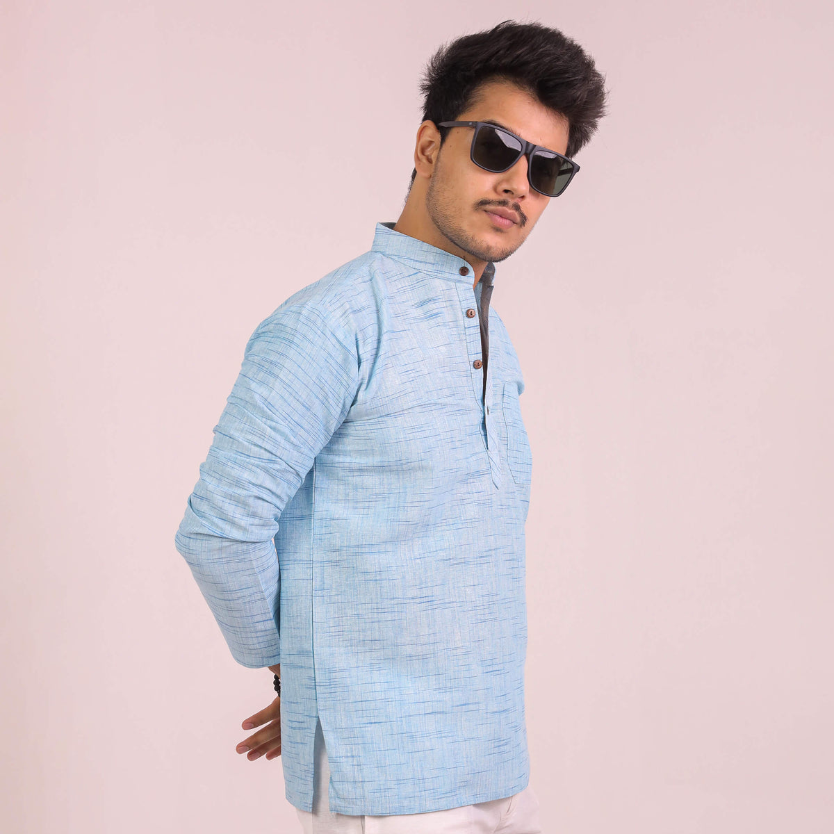 Sky Blue Jharna Full Sleeves Short Kurta