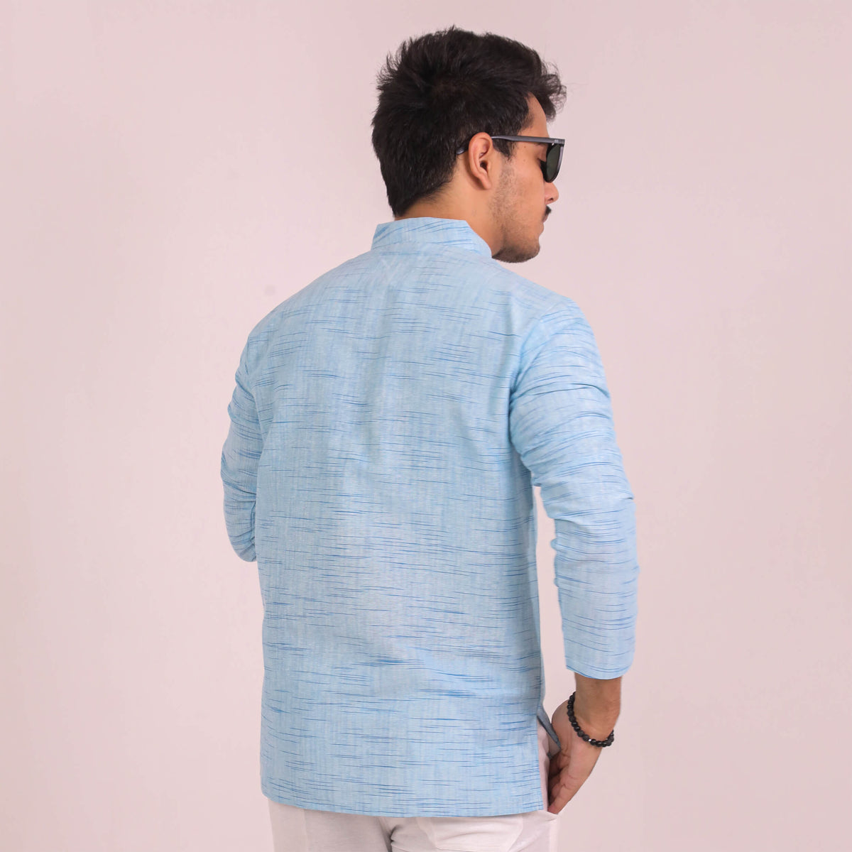 Sky Blue Jharna Full Sleeves Short Kurta