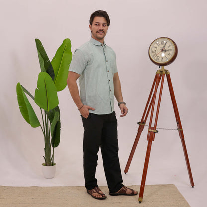 Green Softline Cotton Half Sleeves Shirt with Black Pant Combo Set