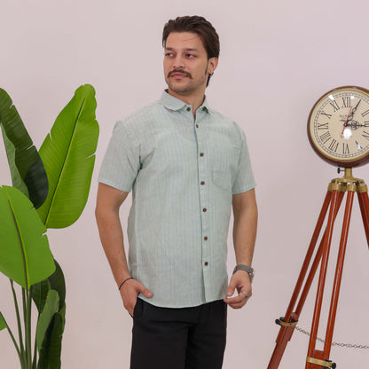 Green Softline Cotton Half Sleeves Shirt with Black Pant Combo Set