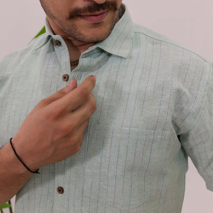 Green Softline Cotton Half Sleeves Shirt with Black Pant Combo Set