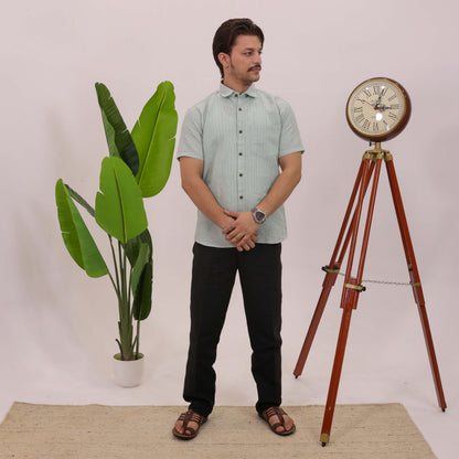 Green Softline Cotton Half Sleeves Shirt with Black Pant Combo Set
