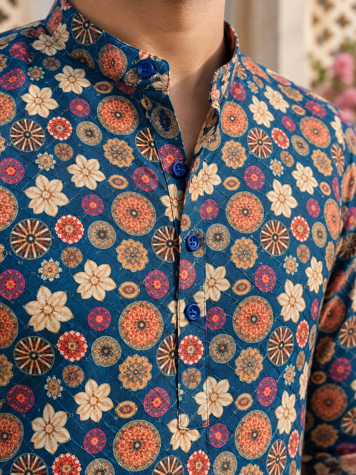 Blue Royal Printed Men's Kurta