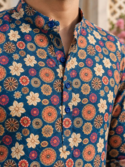 Blue Royal Printed Men's Kurta