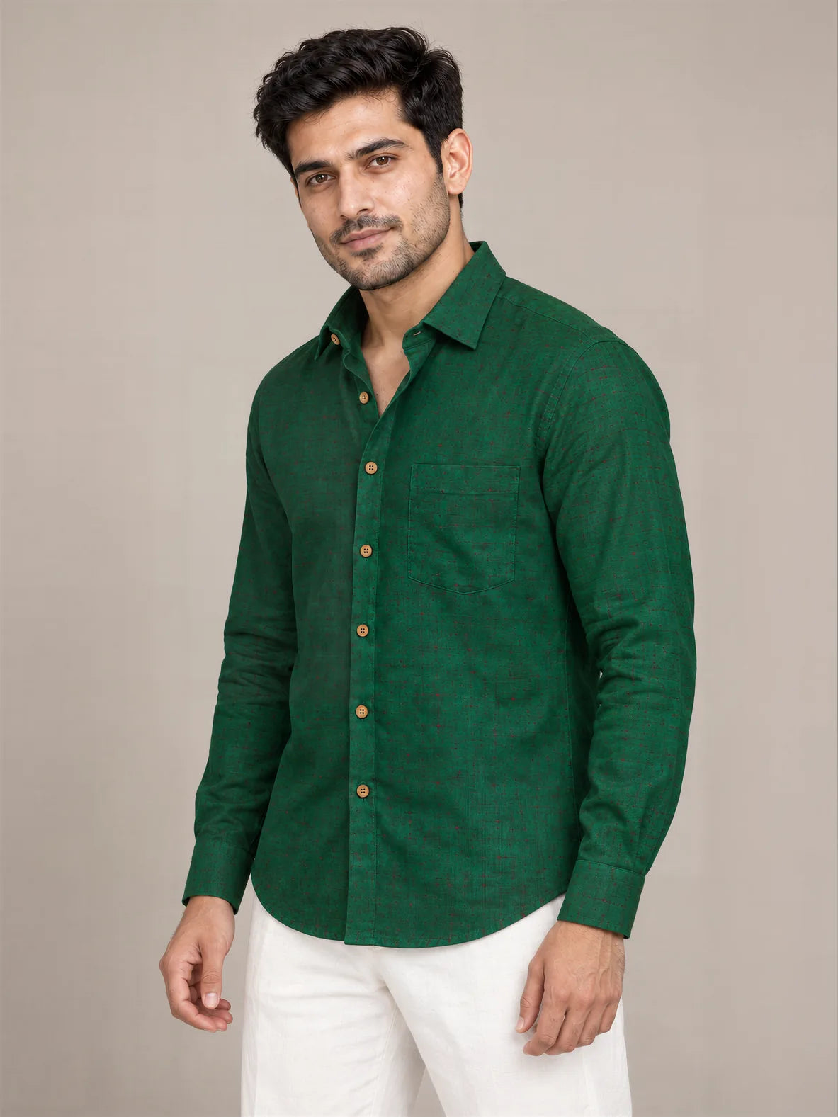 Green Dark Slub Full Sleeve Shirt