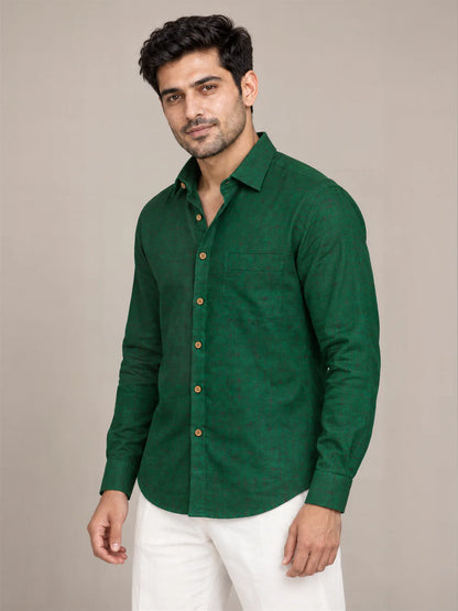 Green Dark Slub Full Sleeve Shirt