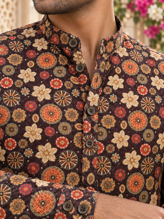 Wine Maharaja Printed Men's Kurta