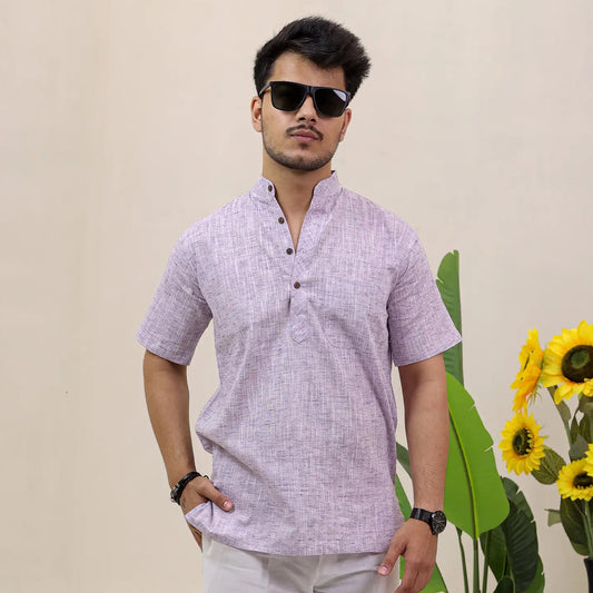 Purple Soft Linen Cotton Blend Half Sleeve Kurta